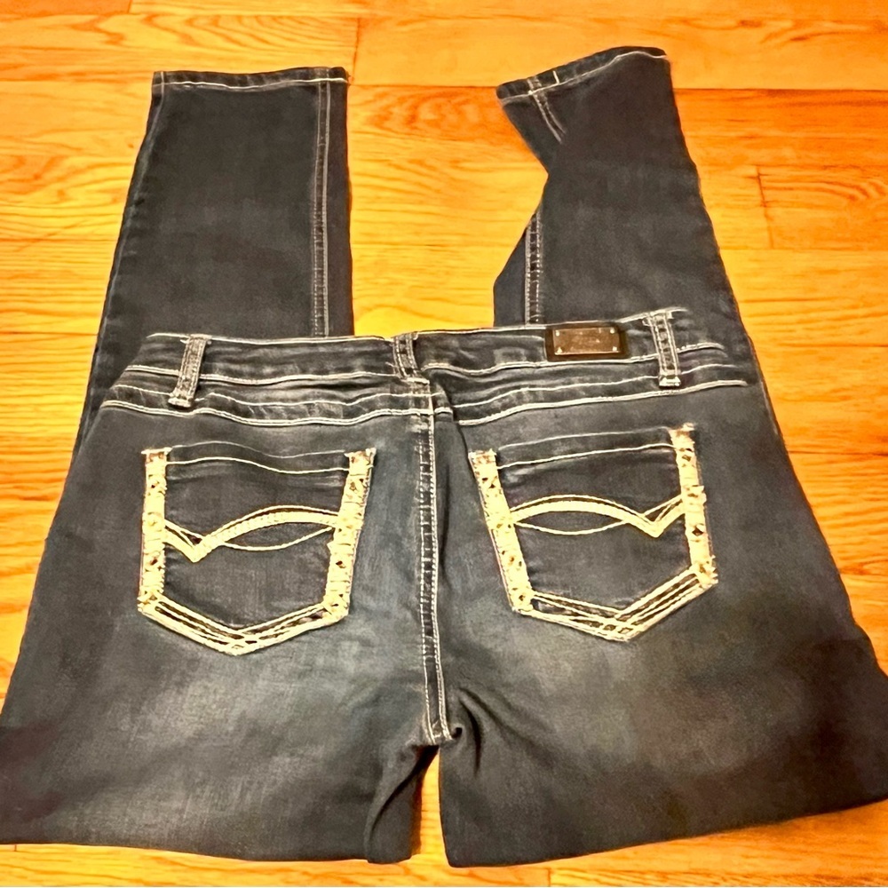 Earl Jeans 6P Blue Skinny Jeans Distressed Grunge Y2K Embellished Bling Indie